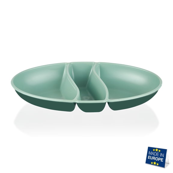 Hakan Divided Serving Dish, 3 Sectional Serving Plate, Plastic Compartment Snack Dish, 10.2 5.9, Green