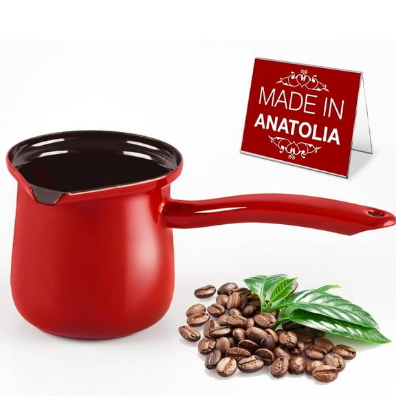 Hakan Enamel Stove Top Coffee Pot with Handle & Spout, Jumbo Size Boiling Pot for Tea Red, 33.8 Oz