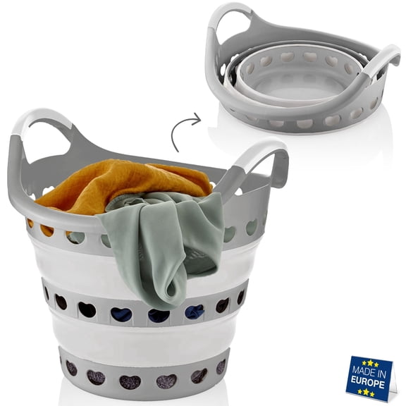 Hakan Foldable Laundry Basket 3.7 Gal with Handles, Space Saving Gray Storage Hamper