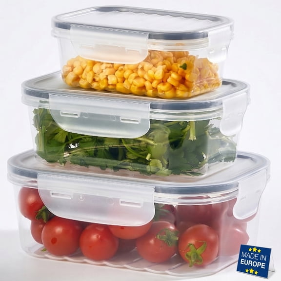 Hakan Food Storage Containers 3-Pack Airtight Locking Lids Stackable Leakproof Clear Plastic