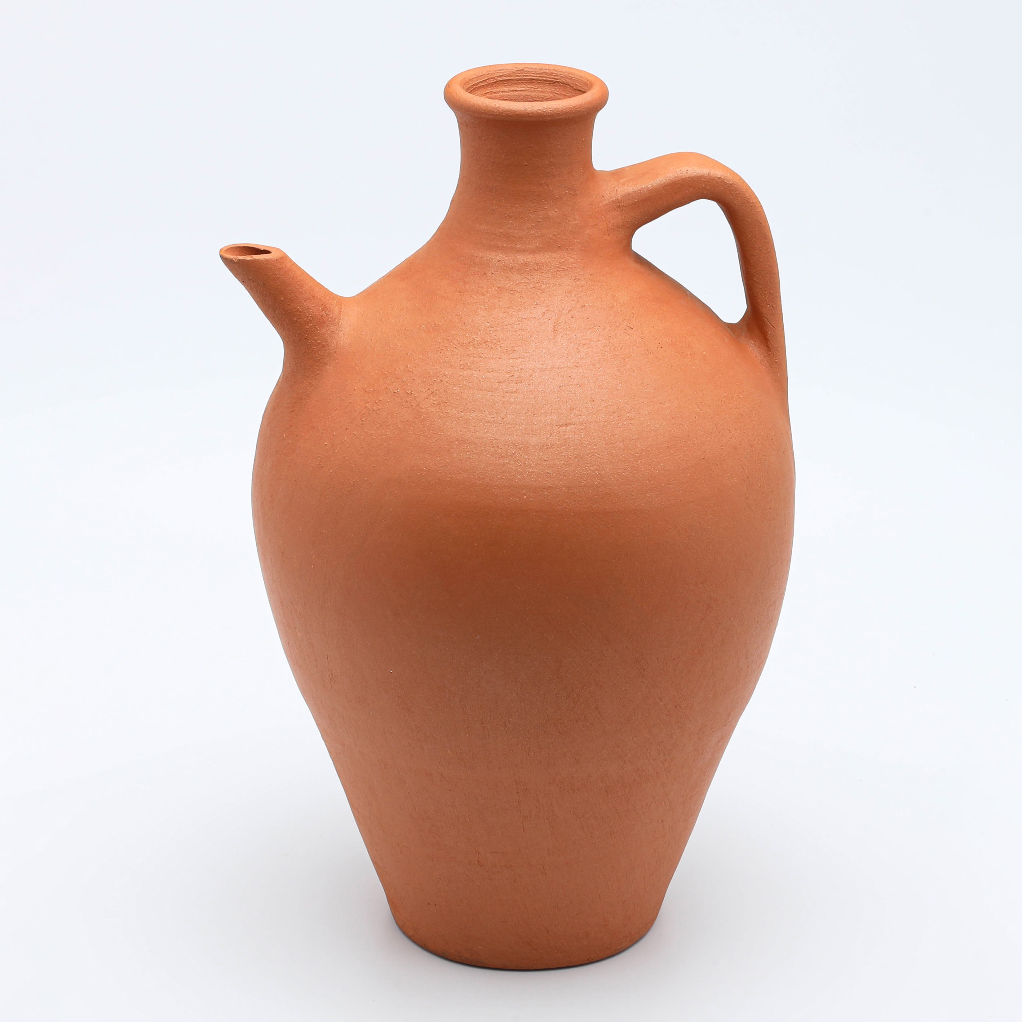 Hakan Handmade Traditional Unglazed Clay Pitcher with Spout, Natural