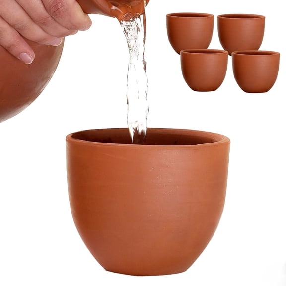 Hakan Kapadokya Handmade Pottery Mug Set of 4, Clay Cups for Beverages, Unglazed Clay Bowls, 4 Pcs, 16.9 Oz