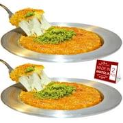 Hakan Kunafa Serving Plate for Shredded Kadaifi, Aluminum Pan for Baking and Serving Knafeh, Set of 2, Silver, 8.7