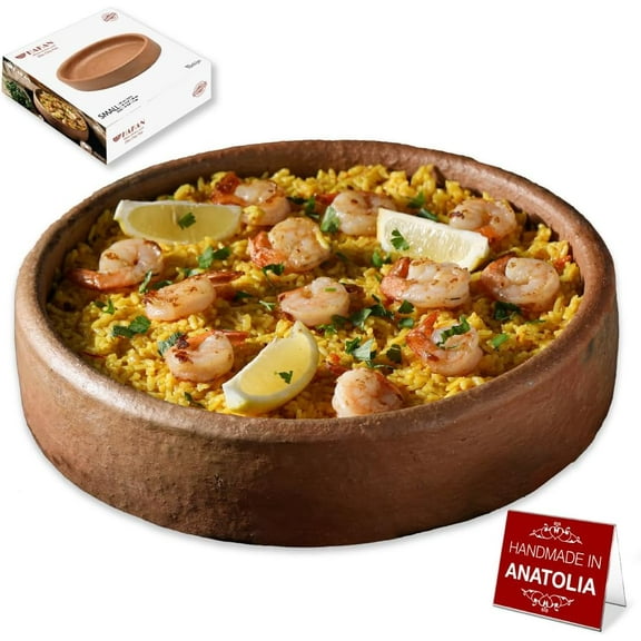 Hakan Natural & Handmade 11.8 in, 2.5 qts Terracotta Pan for Cooking | Authentic Clay Pan, Cazuela Dish, Ancient Mexican Clay Cookware, Earthenware Mud, Pottery Kitchenware, Small