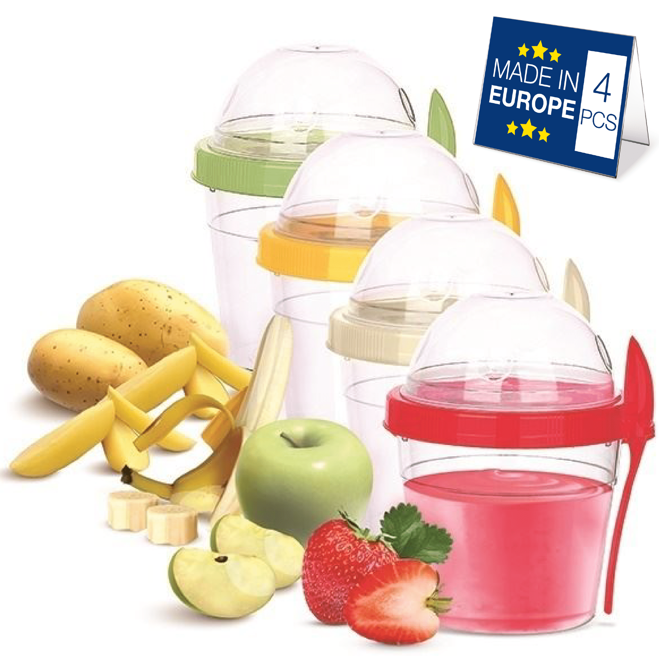 Hakan Reusable Yogurt Parfait Cups, 4-Pack, 16.9 Oz, Portable Muesli, Smoothie Bowls with Lids and Spoons