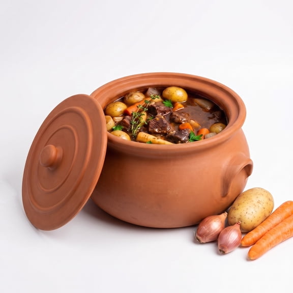 Hakan Suphan Handmade 2.6-Quart Small Clay Cooking Pot with Lid, Unglazed Natural Cookware, 2.5 L