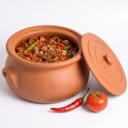Hakan Suphan Handmade 4.7-Quart Midi Clay Cooking Pot with Lid, Unglazed Natural Cookware, 4.5 L
