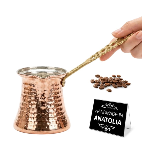 Hakan Turkish Coffee Pot, Stove Top Coffee Maker with Handcrafted Copper Material, 10.5 Oz (310 cc)