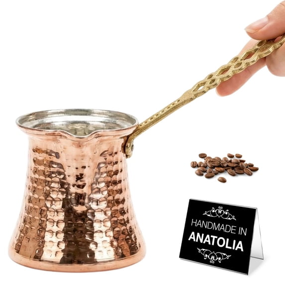 Hakan Turkish Coffee Pot, Stove Top Coffee Maker with Handcrafted Copper Material, 16 Oz (475 cc)