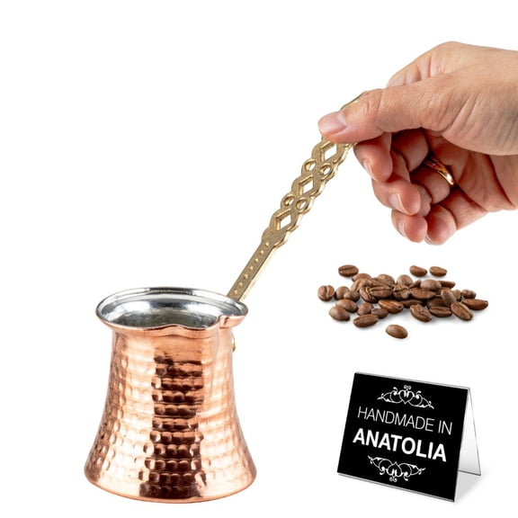 Hakan Turkish Coffee Pot, Stove Top Coffee Maker with Handcrafted Copper Material, 5 Oz (150 cc)