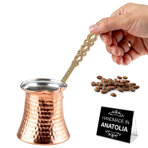 Hakan Turkish Coffee Pot, Stove Top Coffee Maker with Handcrafted Copper Material, 6.5 Oz (190 cc)