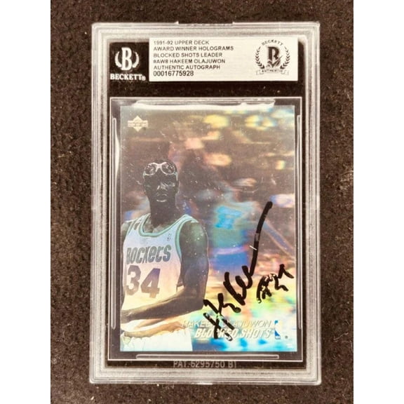 Hakeem Olajuwon autographed Houston Rockets 1991-92 Upper Deck Hologram Card BAS Authenticated