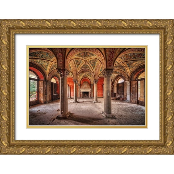 Haker, Matthias 18x13 Gold Ornate Wood Framed with Double Matting Museum Art Print Titled - By the Fireplace