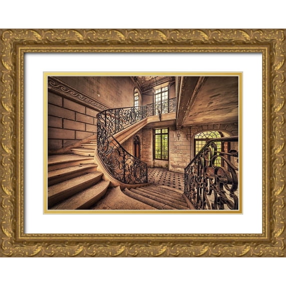 Haker, Matthias 24x18 Gold Ornate Wood Framed with Double Matting Museum Art Print Titled - Living Stairs