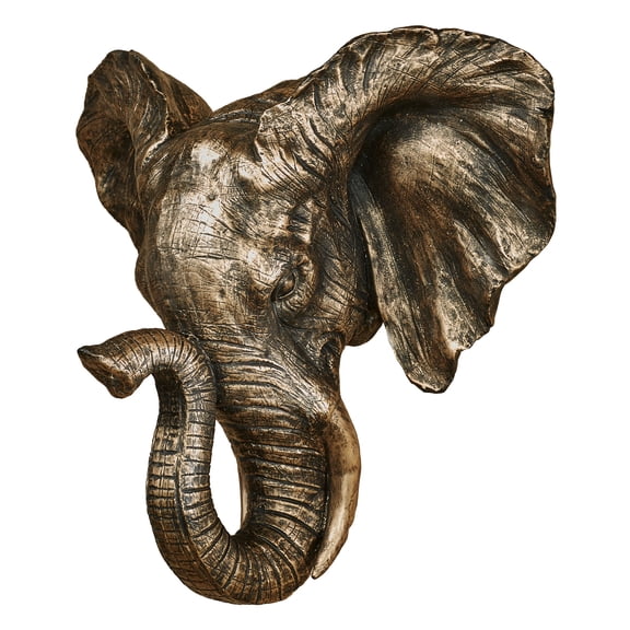 Hakimi Elephant Bust Wall Sculpture, Realistically Detailed, Metallic Bronze and Gold