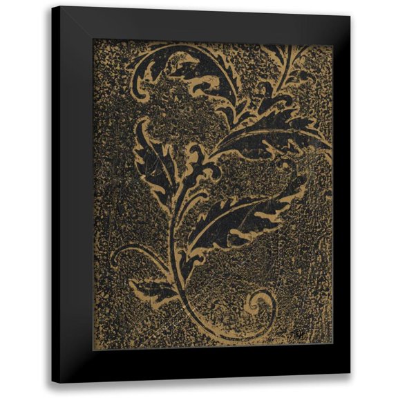 Hakimipour, Tiffany 12x14 Black Modern Framed Museum Art Print Titled - Leaf Scroll III