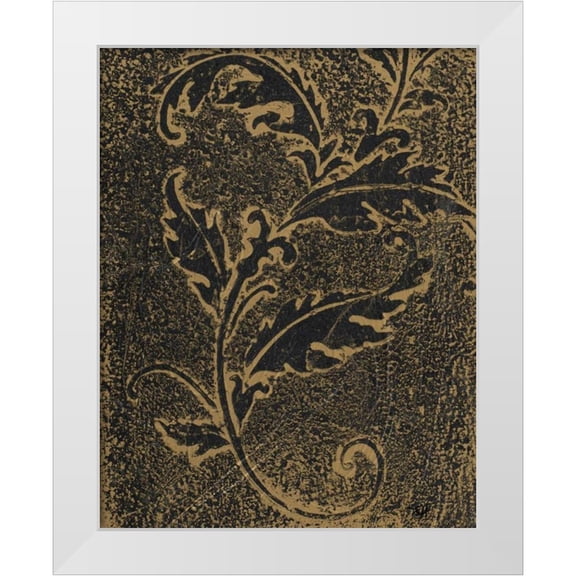 Hakimipour, Tiffany 12x14 White Modern Wood Framed Museum Art Print Titled - Leaf Scroll III