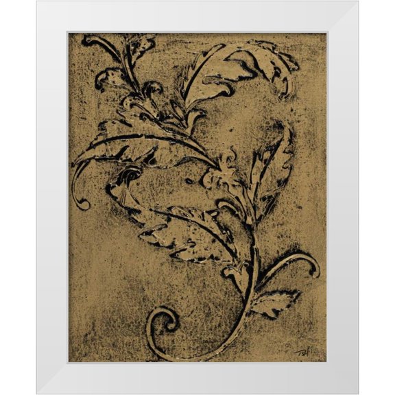 Hakimipour, Tiffany 12x14 White Modern Wood Framed Museum Art Print Titled - Leaf Scroll I