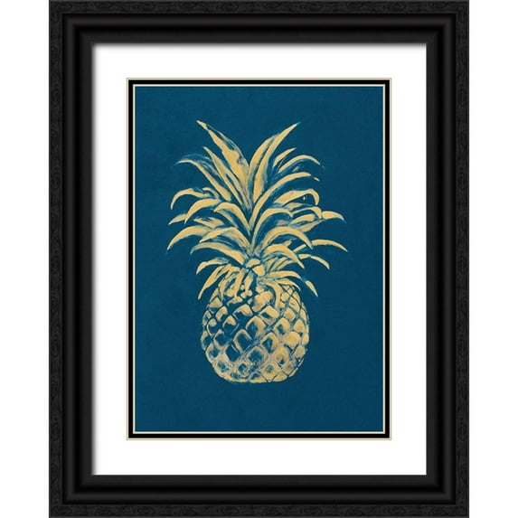 Hakimipour, Tiffany 14x18 Black Ornate Wood Framed with Double Matting Museum Art Print Titled - Golden Pineapple