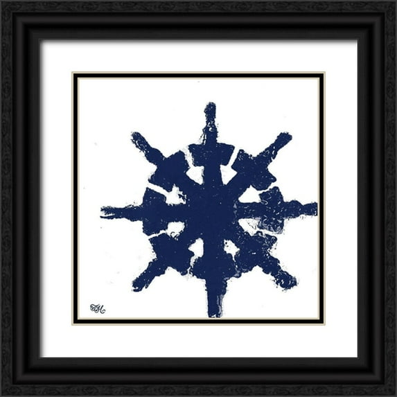 Hakimipour, Tiffany 15x15 Black Ornate Wood Framed with Double Matting Museum Art Print Titled - Coastal Navy on White IV
