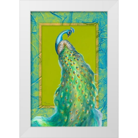 Hakimipour, Tiffany 17x24 White Modern Wood Framed Museum Art Print Titled - Peacock Daze I