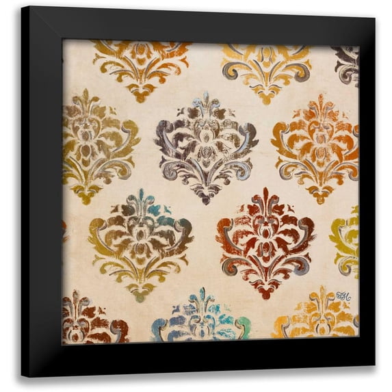 Hakimipour, Tiffany 20x20 Black Modern Framed Museum Art Print Titled - Colorful Damask Square II