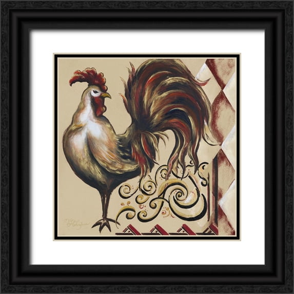 Hakimipour, Tiffany 26x26 Black Ornate Wood Framed with Double Matting Museum Art Print Titled - Rules the Roosters Square I