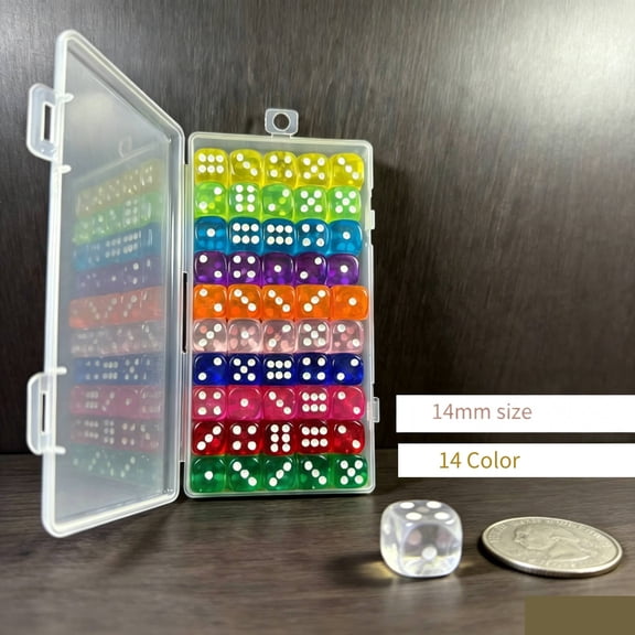 100 PCS Colorful Dice Set, 14mm Six Sided Dice for Board Games, D&D, RPG, Math Teaching, 10 Colors with Storage Box, Standard Game Dice for Parties, Family Game Nights