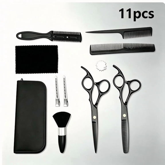 11-Piece Professional Hair Cutting Scissors Kit, Hairdressing Shears Set with Thinning/Texturizing/Barber Shears, Stylist Comb, Cape, Clips for Salon & Home Use