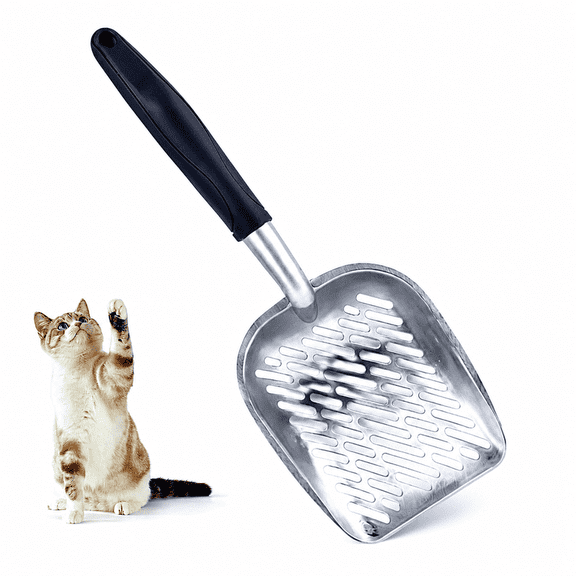 Hakimiyad Cat Litter Scoop Stainless Steel, Metal Kitty Litter Scooper with 5mm Mesh & Anti-Slip Handle, Rustproof Easy Clean Poop Scoop for Litter Box (36.5x13.5cm)