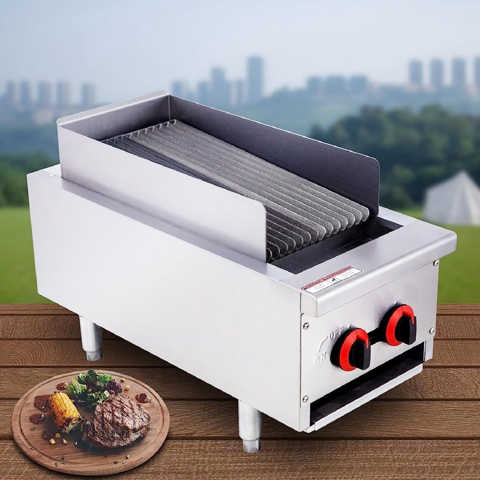 Hakka Brothers 14" Radiant Gas Charbroiler Commercial Gas Grill 2 Burners, 40,000 BTU, ETL Certified