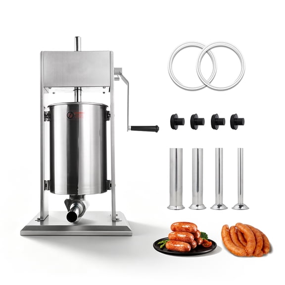 Hakka 22 Lb/10L Stainless Steel Vertical Sausage Stuffer with 2 Speed Meat Filler and 4 Nozzles