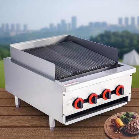 Hakka Brothers 24" Radiant Gas Charbroiler Commercial Gas Grill 4 Burners, 80,000 BTU, ETL Certified