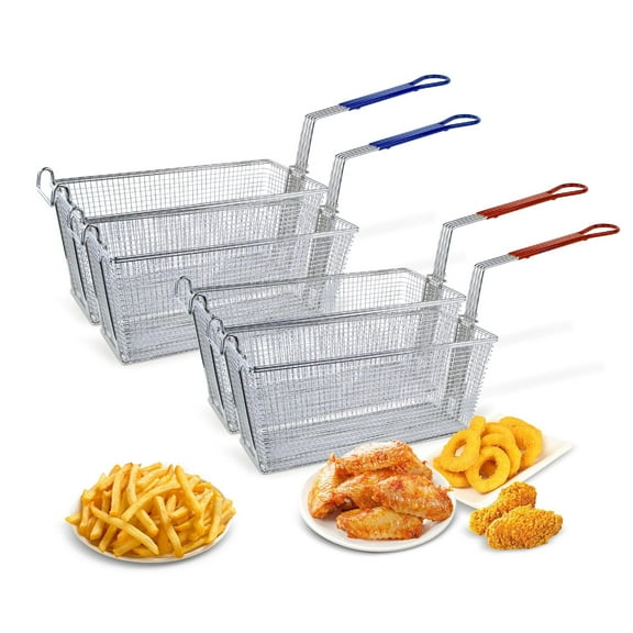 Hakka Brothers 4 Pack Stainless Steel Deep Fryer Basket with Handle 13 1/4" x 6 1/2" x 6" for Commercial Restaurant Kitchen