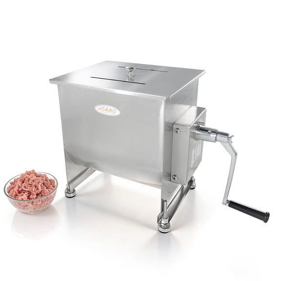 Hakka 15L/30lb Capacity Stainless Steel Manual Meat Mixer, Fixed Tank Sausage Blender
