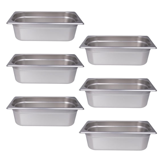 Hakka 6-Pack 1/3 Size Steam Table Hotel Pans 4 Inch Deep Stainless Steel
