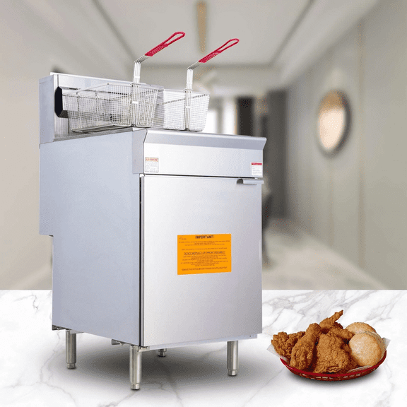 Hakka 68-80 lb Oil Capacity Liquid Propane (LPG) Commercial Deep Fryer, 150,000 BTU Stainless Steel Floor Fryer with 5 Burners and 2 Baskets, ETL Sanitation Certified