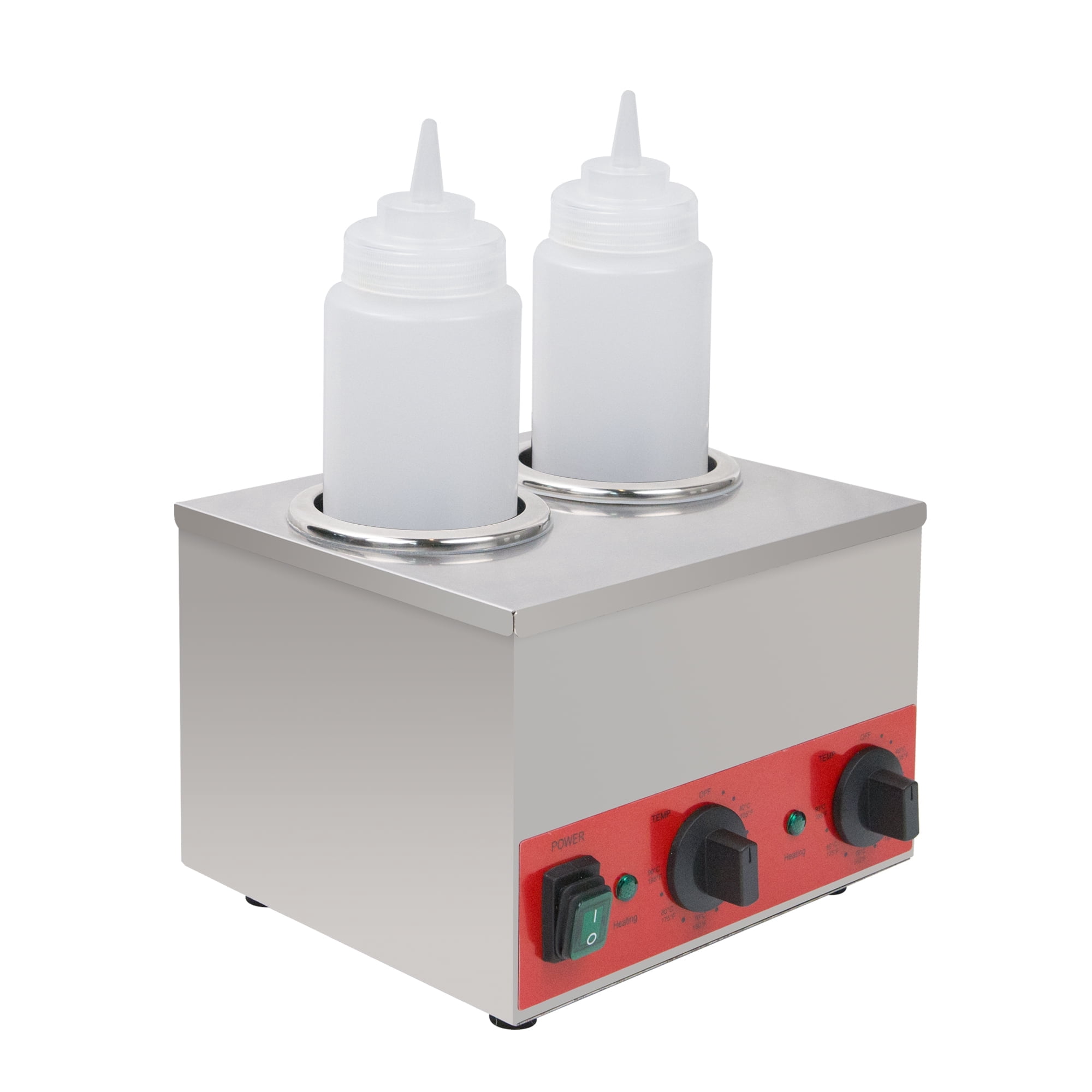 Hakka Double Bottle Sauce and Cheese Warmer, 2 Well Stainless Steel, 400W, Adjustable Temperature 105-195F, 110V