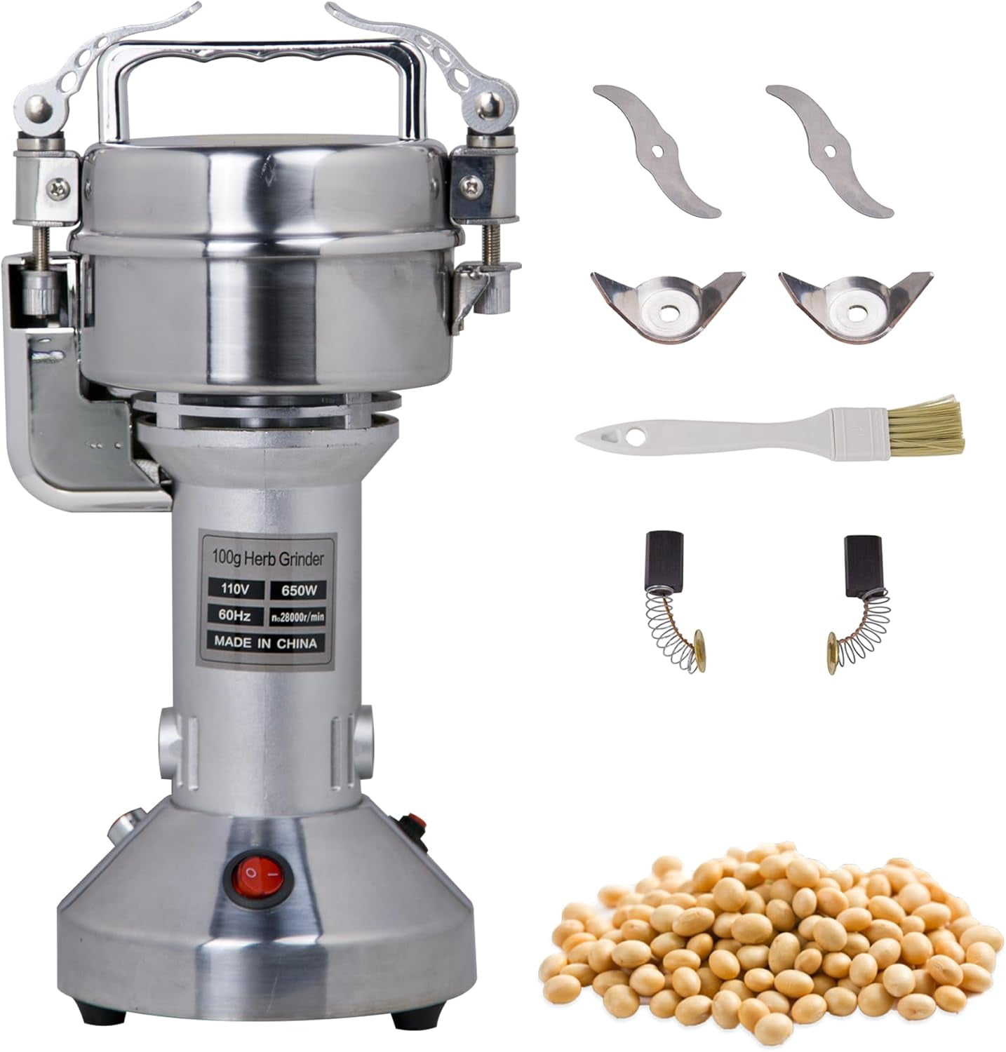 Hakka Grain Mills Grinder, 100g Electric Powder Mill Grinder Machine 650W High Speed Grinder Stainless Steel Pulverizer Machine Commercial Herb Grinder for Grinding Dry Corn Coffee Bean Pepper