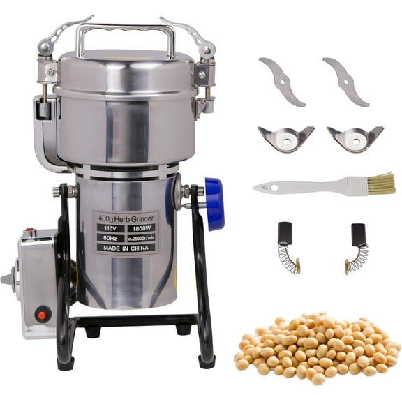Hakka Grain Mills Grinder, 400g Electric Powder Mill Machine 1800W High Speed Stainless Steel Pulverizer Machine Commercial Herb Grinder for Grinding Dry Corn Coffee Bean Pepper(270° Swing Type)