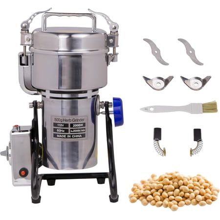 Hakka Grain Mills Grinder, 500g Electric Powder Mill Machine 2000W High Speed Stainless Steel Pulverizer Machine Commercial Herb Grinder for Grinding Dry Corn Coffee Bean Pepper(270° Swing Type)
