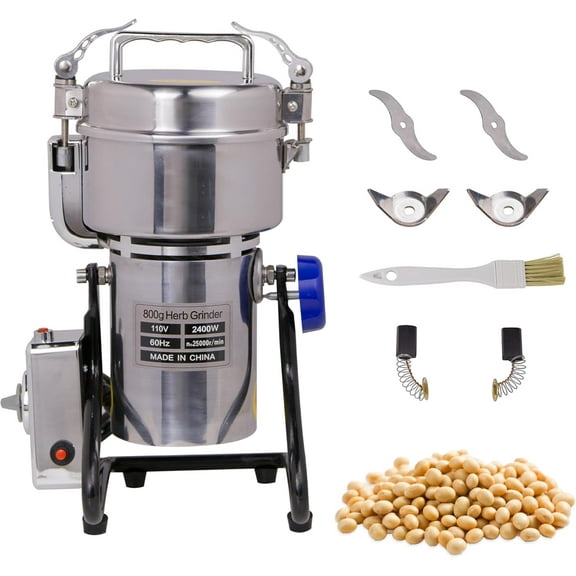 Hakka Grain Mills Grinder, 800g Electric Powder Mill Machine 2400W High Speed Stainless Steel Pulverizer Machine  Herb Grinder for Grinding Dry Corn Coffee Bean Pepper(270° Swing Type)