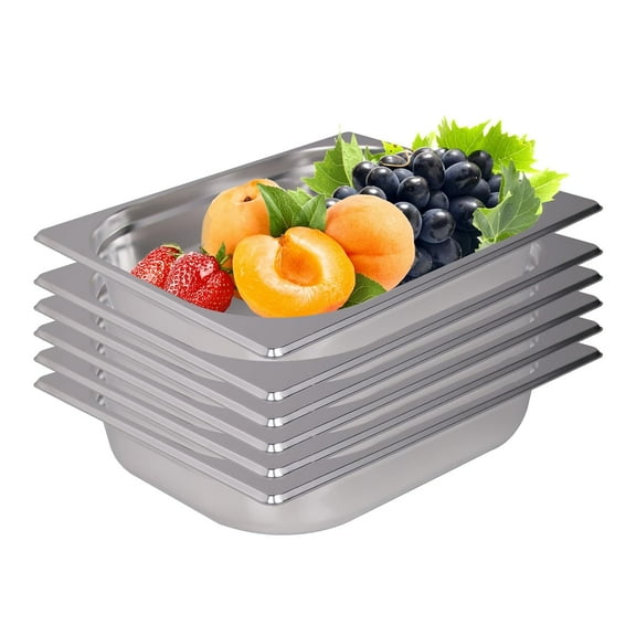 Hakka Hotel Pans Half Size 2.5inch Deep Stainless Steel 1/2 Size Steam Table Pans 6Pack Commercial Gastronorm Catering Food Containers for Restaurant, Hotel, Buffet, Chafing Dishes