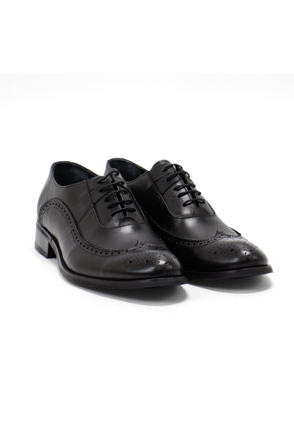 Men's Genova Leather Wingtip Oxford Shoes, Black,7-7.5 M US