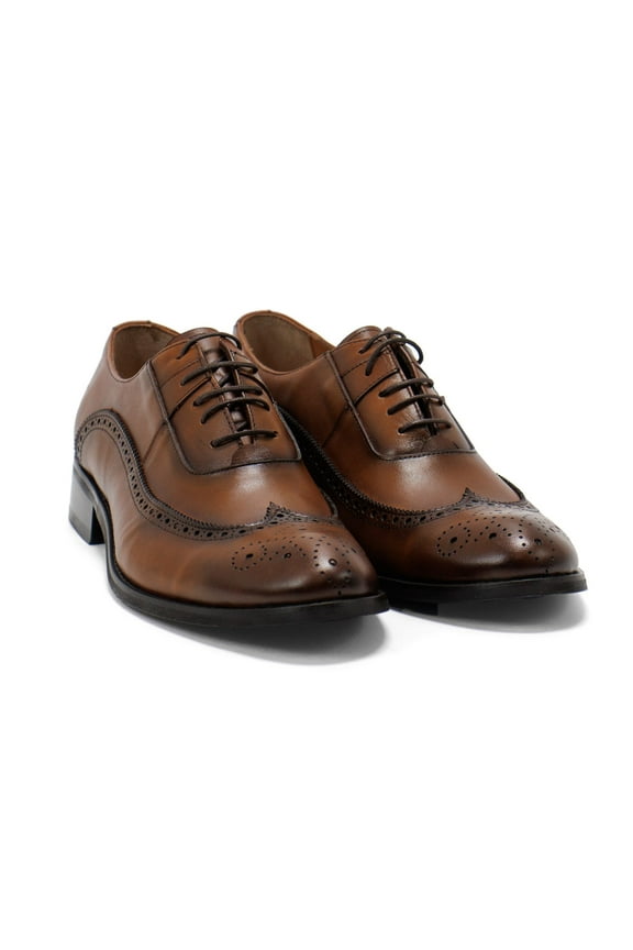 Men's Genova Leather Wingtip Oxford Shoes, Cognac,11.5 M US