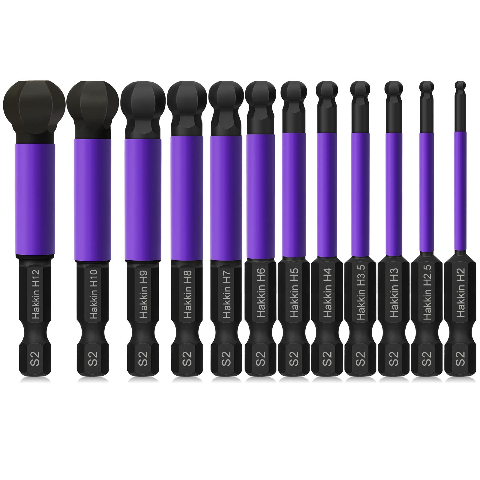 Hakkin 12Pcs Ball End Allen Wrench Screwdriver Drill Bits S2 Steel 1/4