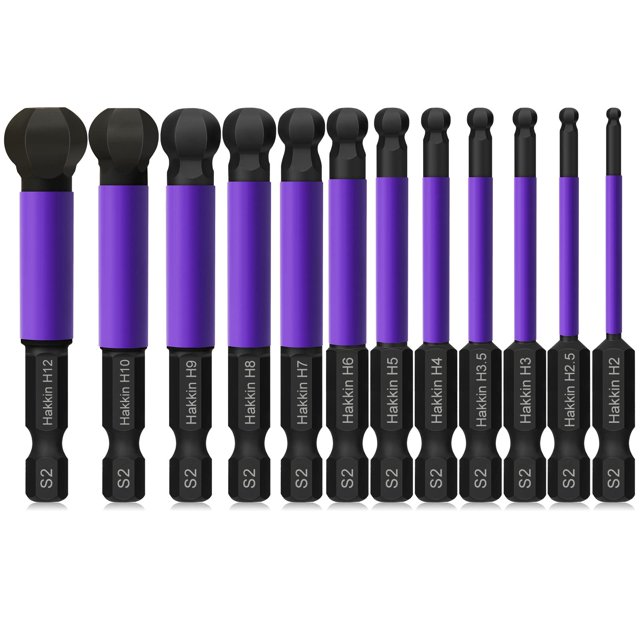 Hakkin 12Pcs Ball End Allen Wrench Screwdriver Drill Bits S2 Steel 1/4