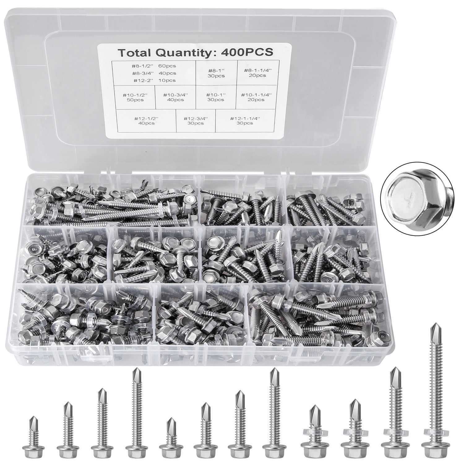 Hakkin 81012 Hex Washer Head Self Drilling Screw Assortment Kit