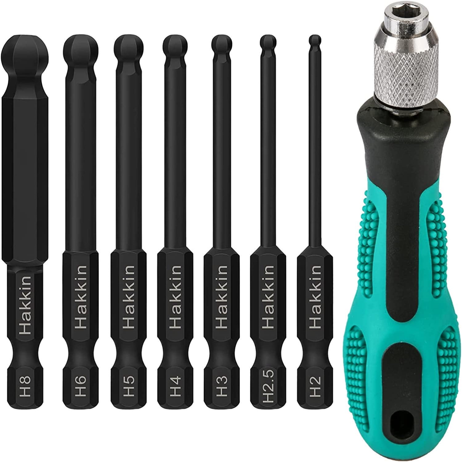 Hakkin Ball End Hex Head Allen Wrench Drill Bits 7PCS, 1/4" Hex Shank