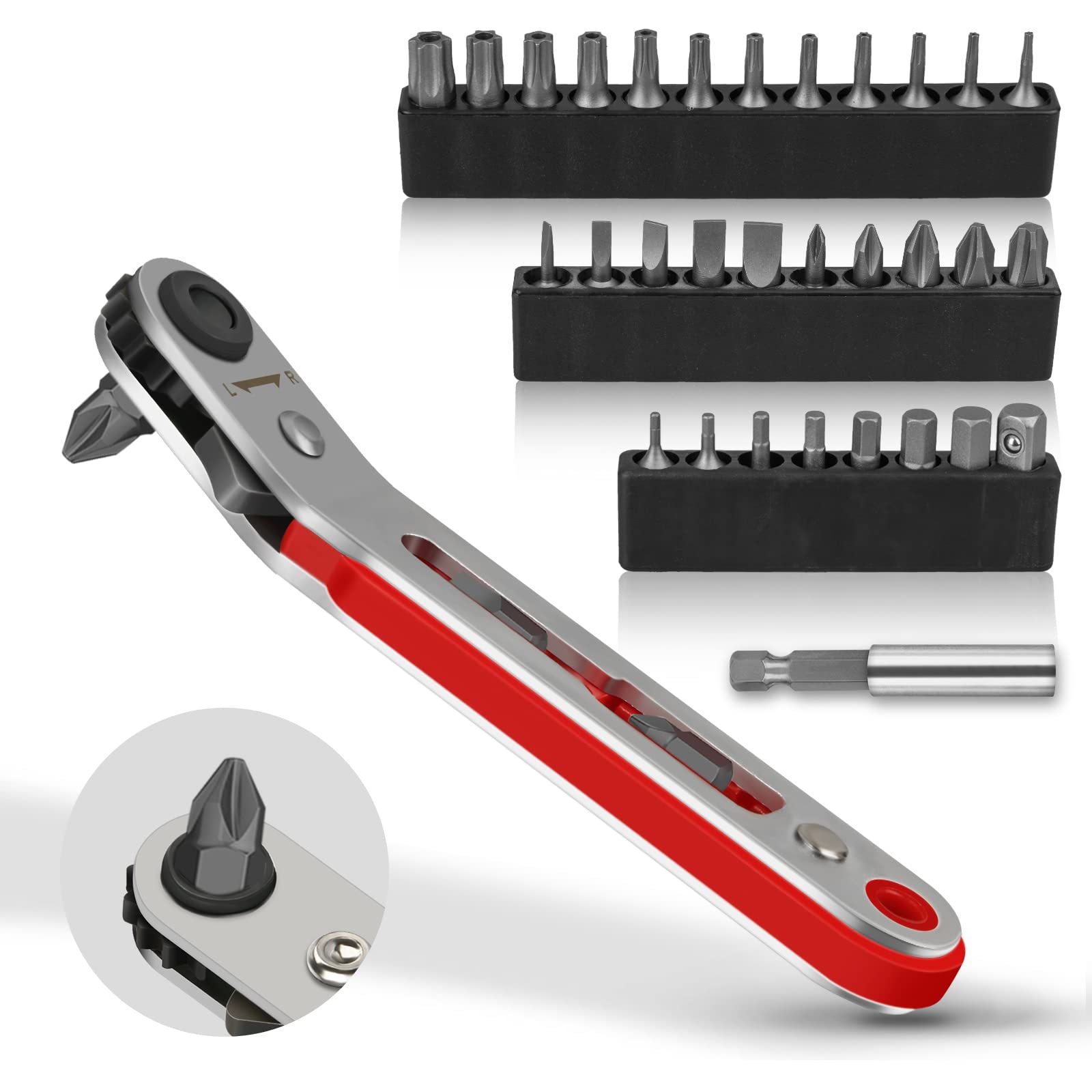 Hakkin Mini Ratchet Wrench Screwdriver Bit Set with Multi Hex Bits Set